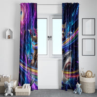 Cat Riding Shark In Space Window Curtain Funny Cosmic Laser Cat And Shark Surreal Sci-Fi