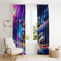Cat Riding Shark In Space Window Curtain Funny Cosmic Laser Cat And Shark Surreal Sci-Fi