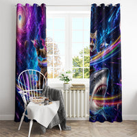 Cat Riding Shark In Space Window Curtain Funny Cosmic Laser Cat And Shark Surreal Sci-Fi