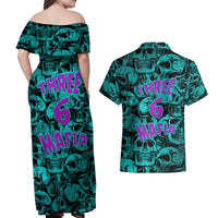 Three 6 Mafia Skull Couples Matching Off Shoulder Maxi Dress and Hawaiian Shirt Three 6 Mafia - Wonder Print Shop