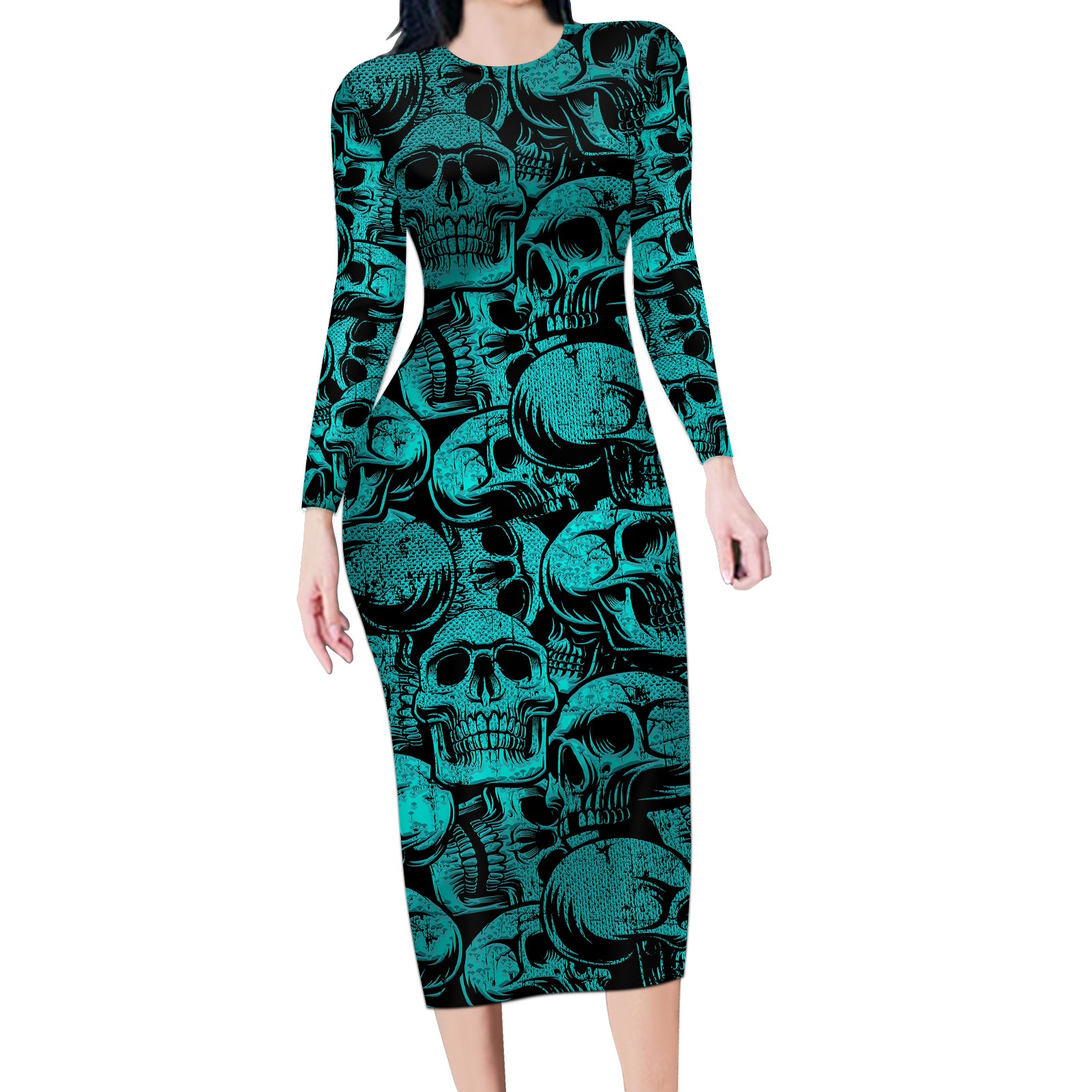 Three 6 Mafia Skull Long Sleeve Bodycon Dress Three 6 Mafia - Wonder Print Shop