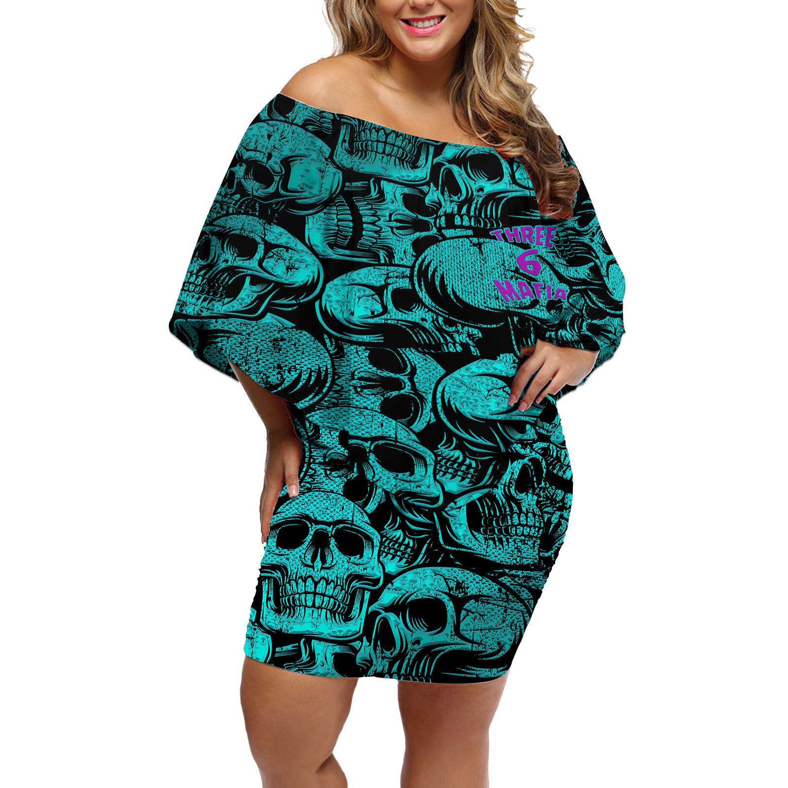 Three 6 Mafia Skull Off Shoulder Short Dress Three 6 Mafia - Wonder Print Shop