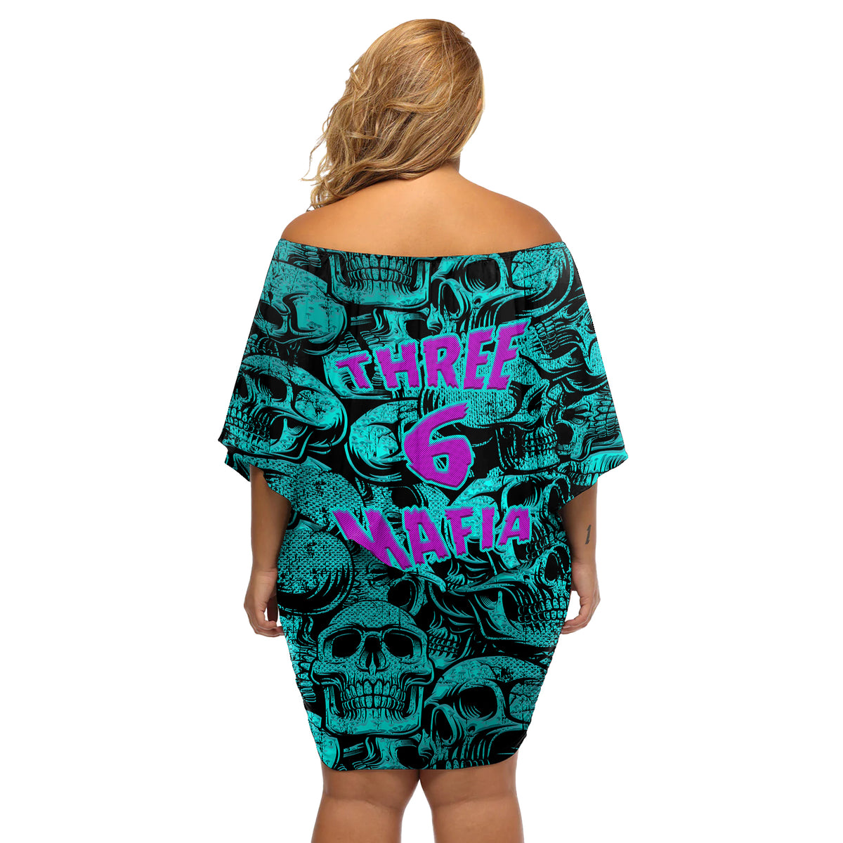Three 6 Mafia Skull Off Shoulder Short Dress Three 6 Mafia - Wonder Print Shop