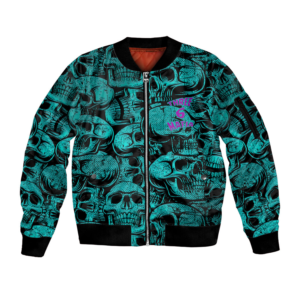 Three 6 Mafia Skull Sleeve Zip Bomber Jacket Three 6 Mafia - Wonder Print Shop