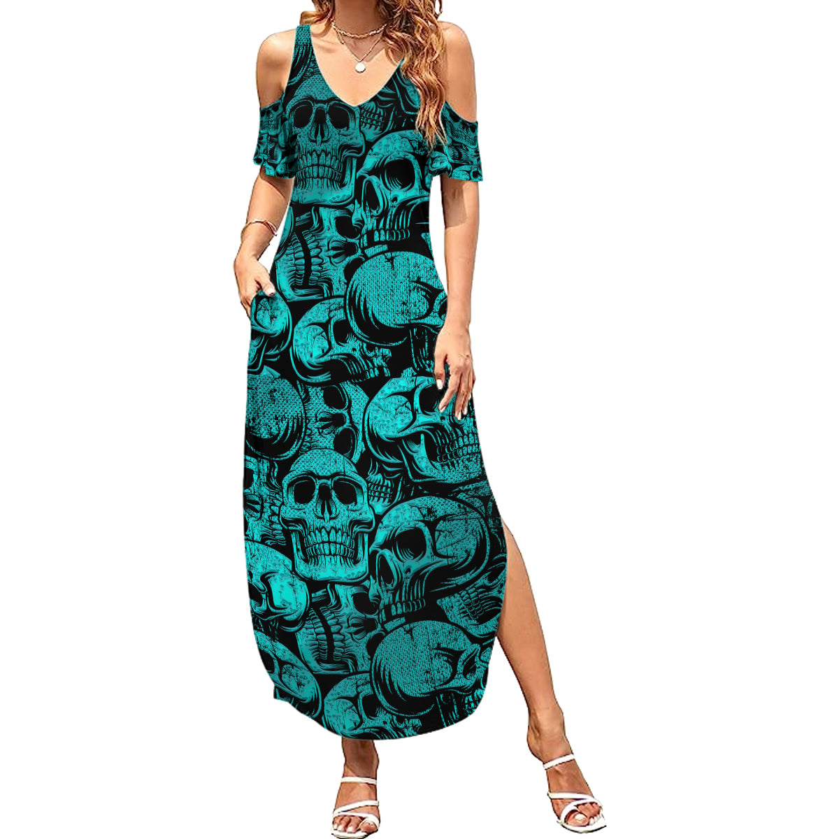Three 6 Mafia Skull Summer Maxi Dress Three 6 Mafia - Wonder Print Shop