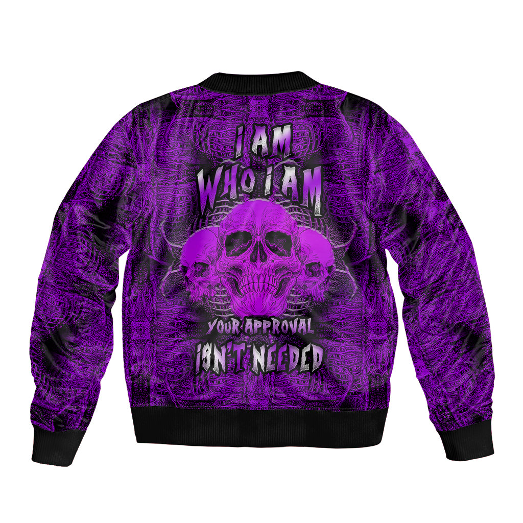 Skull Pattern Bomber Jacket I Am Who I Am Your Approval Isn't Needed - Wonder Print Shop
