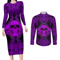 Skull Pattern Couples Matching Long Sleeve Bodycon Dress and Long Sleeve Button Shirts I Am Who I Am Your Approval Isn't Needed - Wonder Print Shop