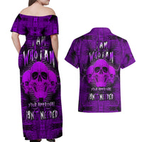Skull Pattern Couples Matching Off Shoulder Maxi Dress and Hawaiian Shirt I Am Who I Am Your Approval Isn't Needed - Wonder Print Shop