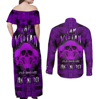 Skull Pattern Couples Matching Off Shoulder Maxi Dress and Long Sleeve Button Shirts I Am Who I Am Your Approval Isn't Needed - Wonder Print Shop