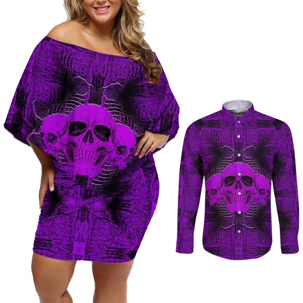Skull Pattern Couples Matching Off Shoulder Short Dress and Long Sleeve Button Shirts I Am Who I Am Your Approval Isn't Needed - Wonder Print Shop