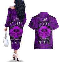 Skull Pattern Couples Matching Off The Shoulder Long Sleeve Dress and Hawaiian Shirt I Am Who I Am Your Approval Isn't Needed - Wonder Print Shop