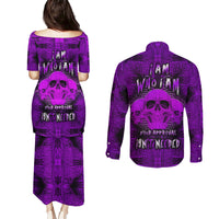 Skull Pattern Couples Matching Puletasi Dress and Long Sleeve Button Shirts I Am Who I Am Your Approval Isn't Needed - Wonder Print Shop