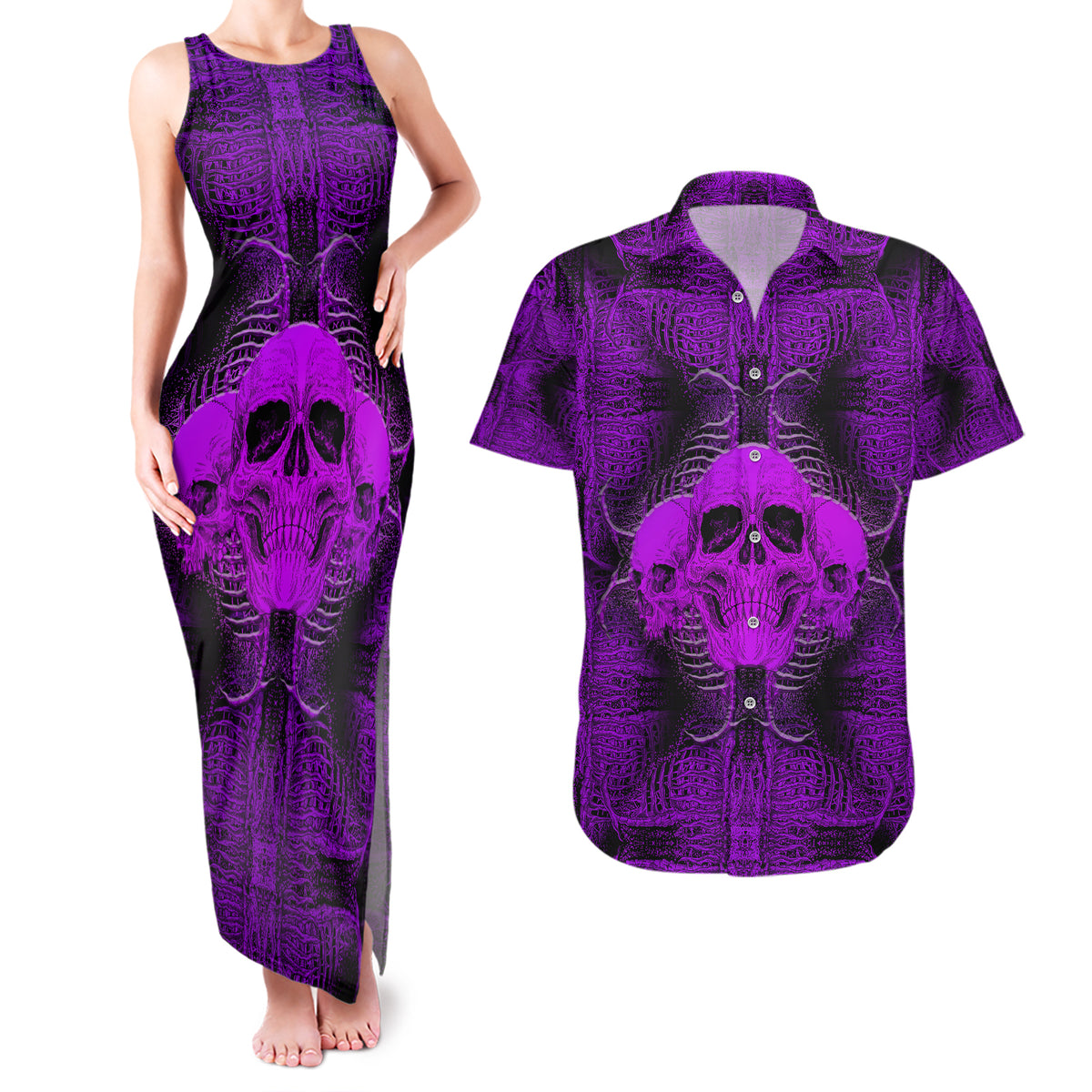 Skull Pattern Couples Matching Tank Maxi Dress and Hawaiian Shirt I Am Who I Am Your Approval Isn't Needed - Wonder Print Shop