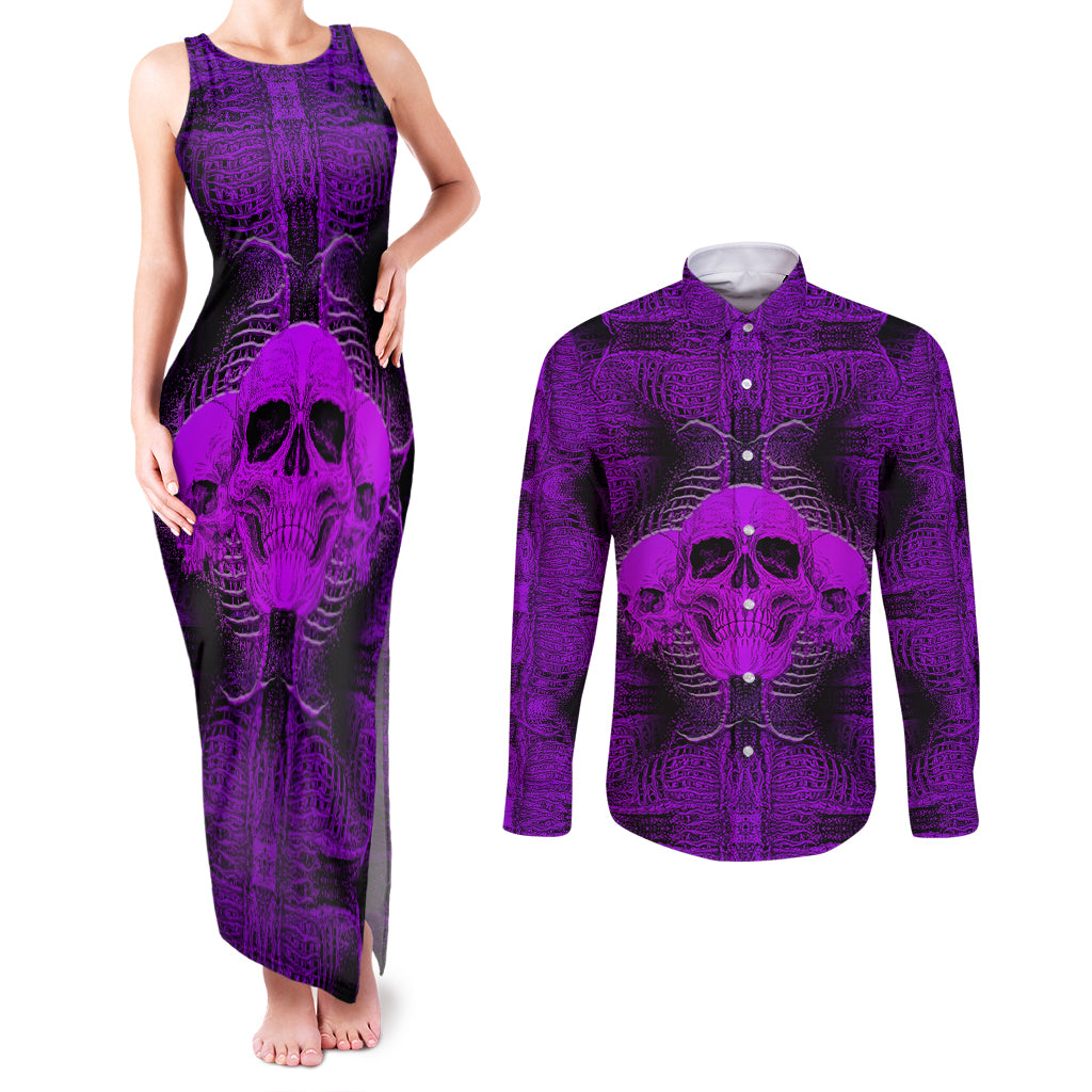 Skull Pattern Couples Matching Tank Maxi Dress and Long Sleeve Button Shirts I Am Who I Am Your Approval Isn't Needed - Wonder Print Shop