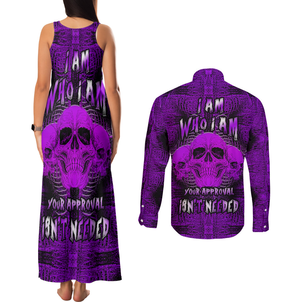 Skull Pattern Couples Matching Tank Maxi Dress and Long Sleeve Button Shirts I Am Who I Am Your Approval Isn't Needed - Wonder Print Shop