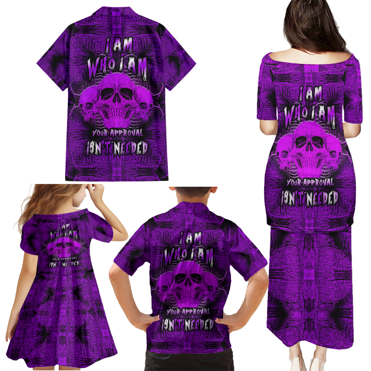 Skull Pattern Family Matching Puletasi Dress and Hawaiian Shirt I Am Who I Am Your Approval Isn't Needed - Wonder Print Shop