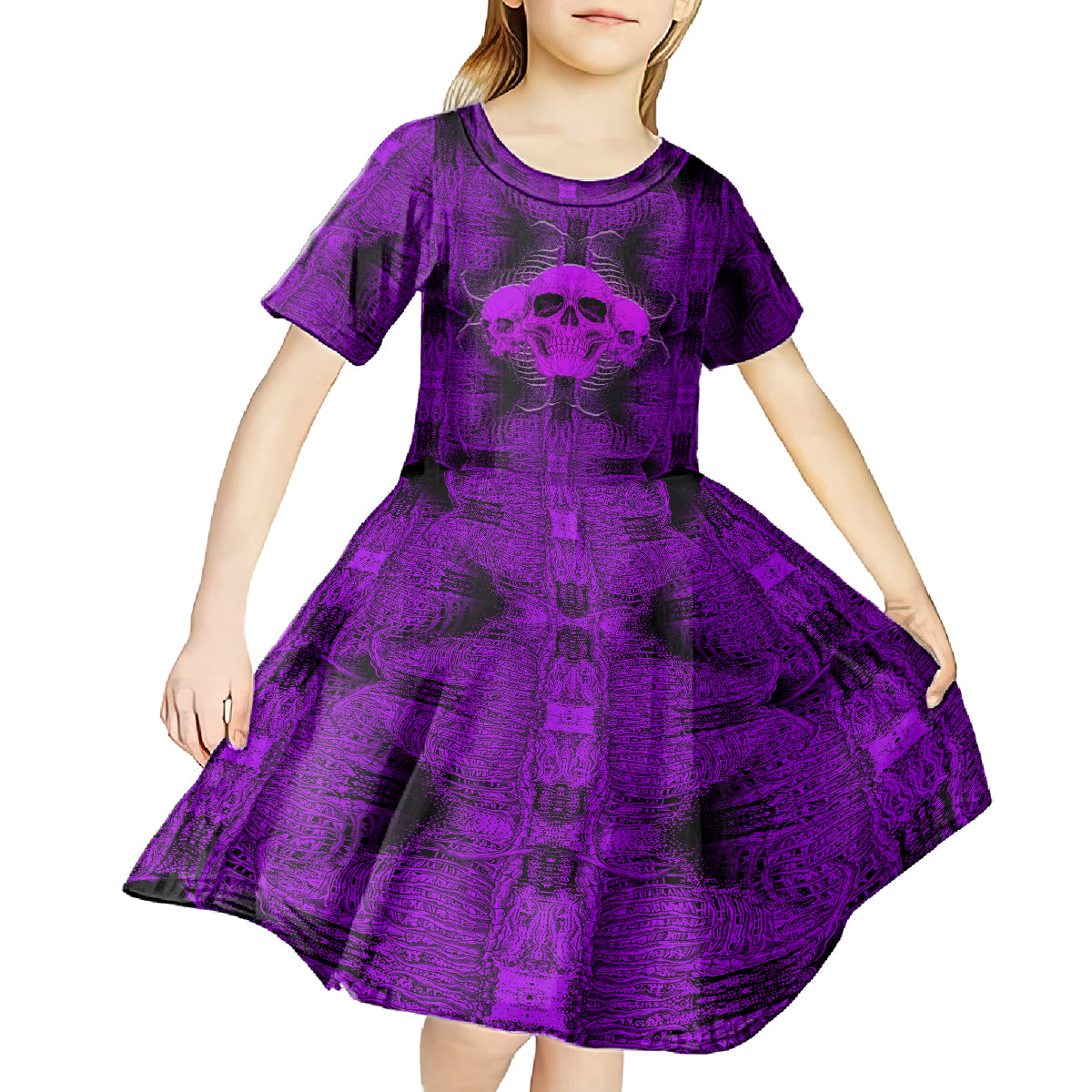 Skull Pattern Kid Short Sleeve Dress I Am Who I Am Your Approval Isn't Needed - Wonder Print Shop