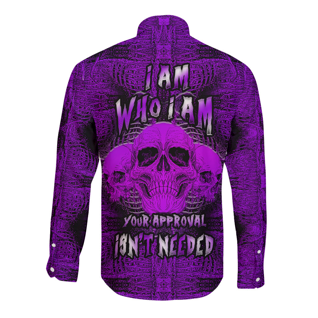 Skull Pattern Long Sleeve Button Shirt I Am Who I Am Your Approval Isn't Needed - Wonder Print Shop