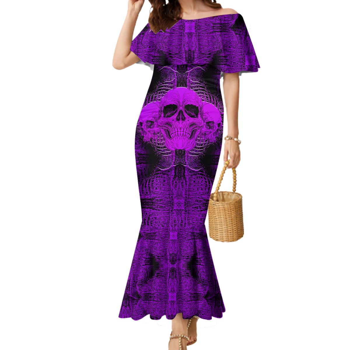 Skull Pattern Mermaid Dress I Am Who I Am Your Approval Isn't Needed - Wonder Print Shop