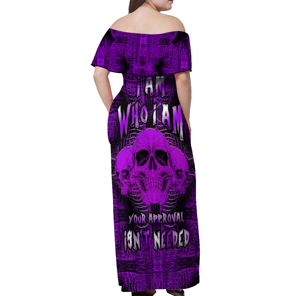 Skull Pattern Off Shoulder Maxi Dress I Am Who I Am Your Approval Isn't Needed - Wonder Print Shop