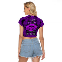 Skull Pattern Raglan Cropped T Shirt I Am Who I Am Your Approval Isn't Needed - Wonder Print Shop