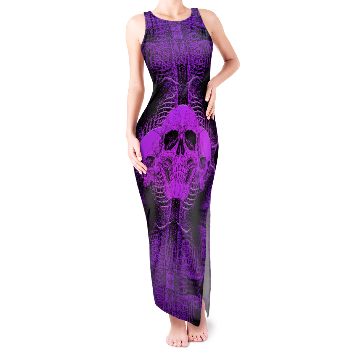 Skull Pattern Tank Maxi Dress I Am Who I Am Your Approval Isn't Needed - Wonder Print Shop
