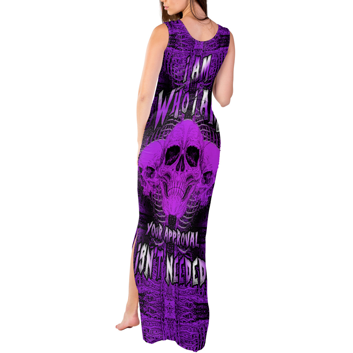 Skull Pattern Tank Maxi Dress I Am Who I Am Your Approval Isn't Needed - Wonder Print Shop