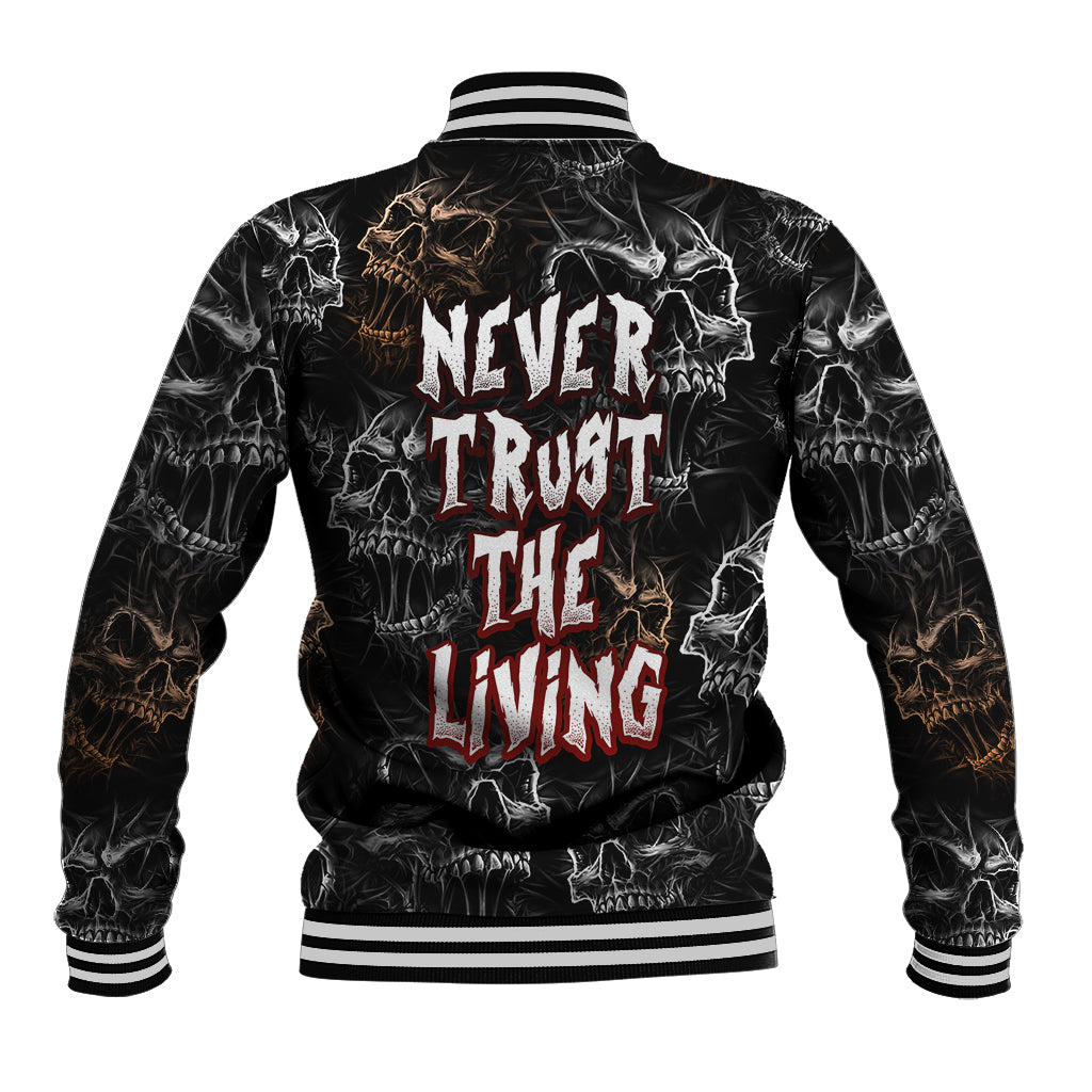 Skull Pattern Baseball Jacket Never Trust The Living - Wonder Print Shop