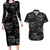 Skull Pattern Couples Matching Long Sleeve Bodycon Dress and Hawaiian Shirt Never Trust The Living - Wonder Print Shop
