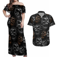 Skull Pattern Couples Matching Off Shoulder Maxi Dress and Hawaiian Shirt Never Trust The Living - Wonder Print Shop