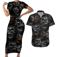 Skull Pattern Couples Matching Short Sleeve Bodycon Dress and Hawaiian Shirt Never Trust The Living - Wonder Print Shop