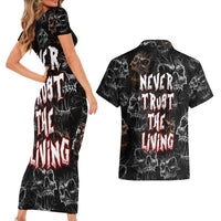 Skull Pattern Couples Matching Short Sleeve Bodycon Dress and Hawaiian Shirt Never Trust The Living - Wonder Print Shop