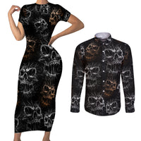 Skull Pattern Couples Matching Short Sleeve Bodycon Dress and Long Sleeve Button Shirts Never Trust The Living - Wonder Print Shop