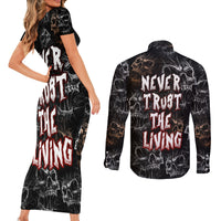 Skull Pattern Couples Matching Short Sleeve Bodycon Dress and Long Sleeve Button Shirts Never Trust The Living - Wonder Print Shop