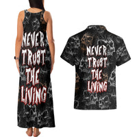 Skull Pattern Couples Matching Tank Maxi Dress and Hawaiian Shirt Never Trust The Living - Wonder Print Shop