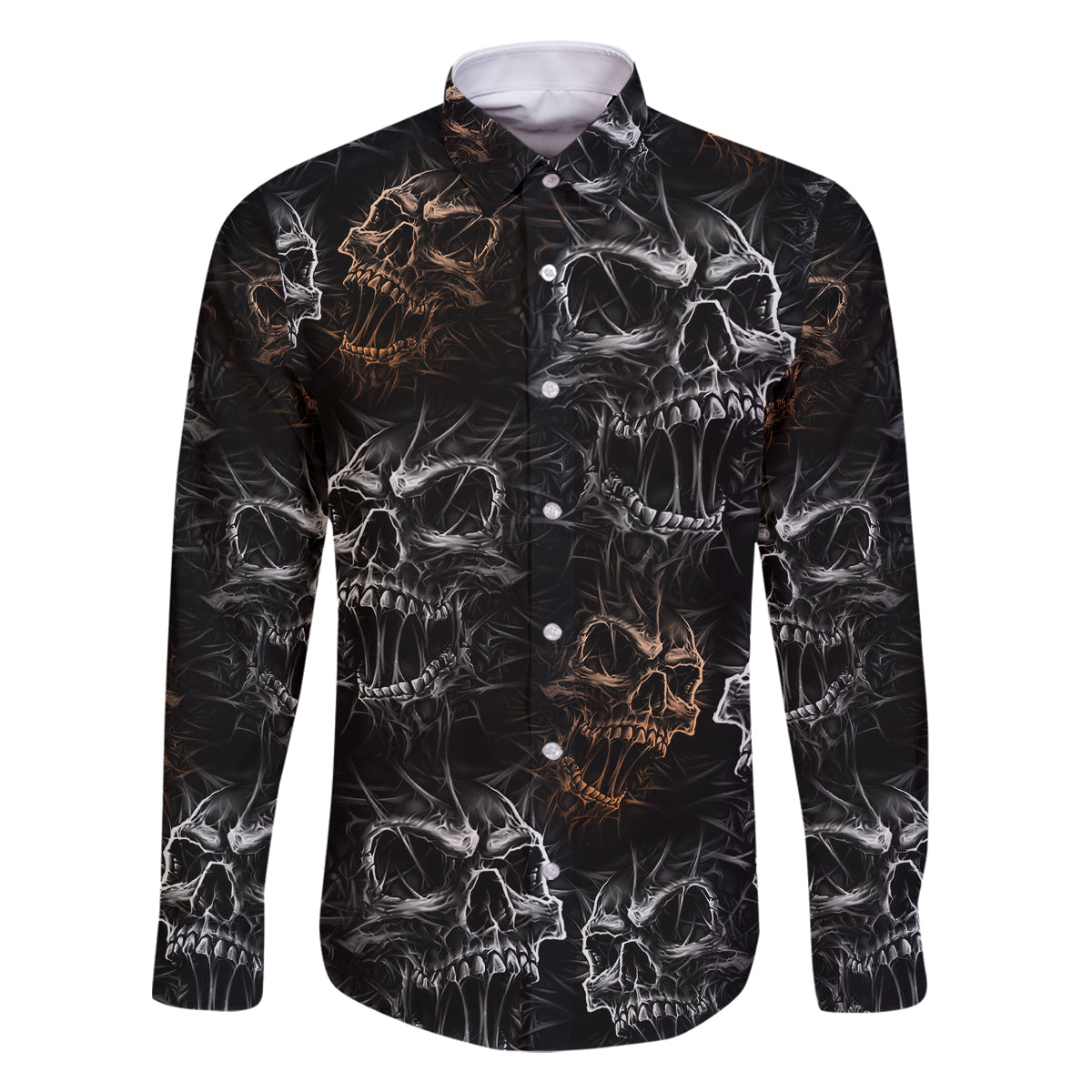 Skull Pattern Family Matching Off Shoulder Long Sleeve Dress and Hawaiian Shirt Never Trust The Living - Wonder Print Shop