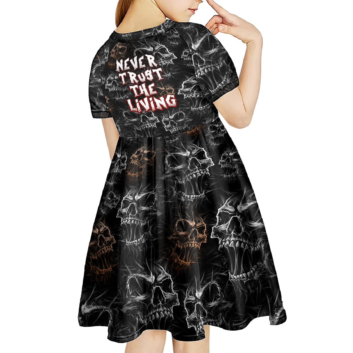 Skull Pattern Kid Short Sleeve Dress Never Trust The Living - Wonder Print Shop