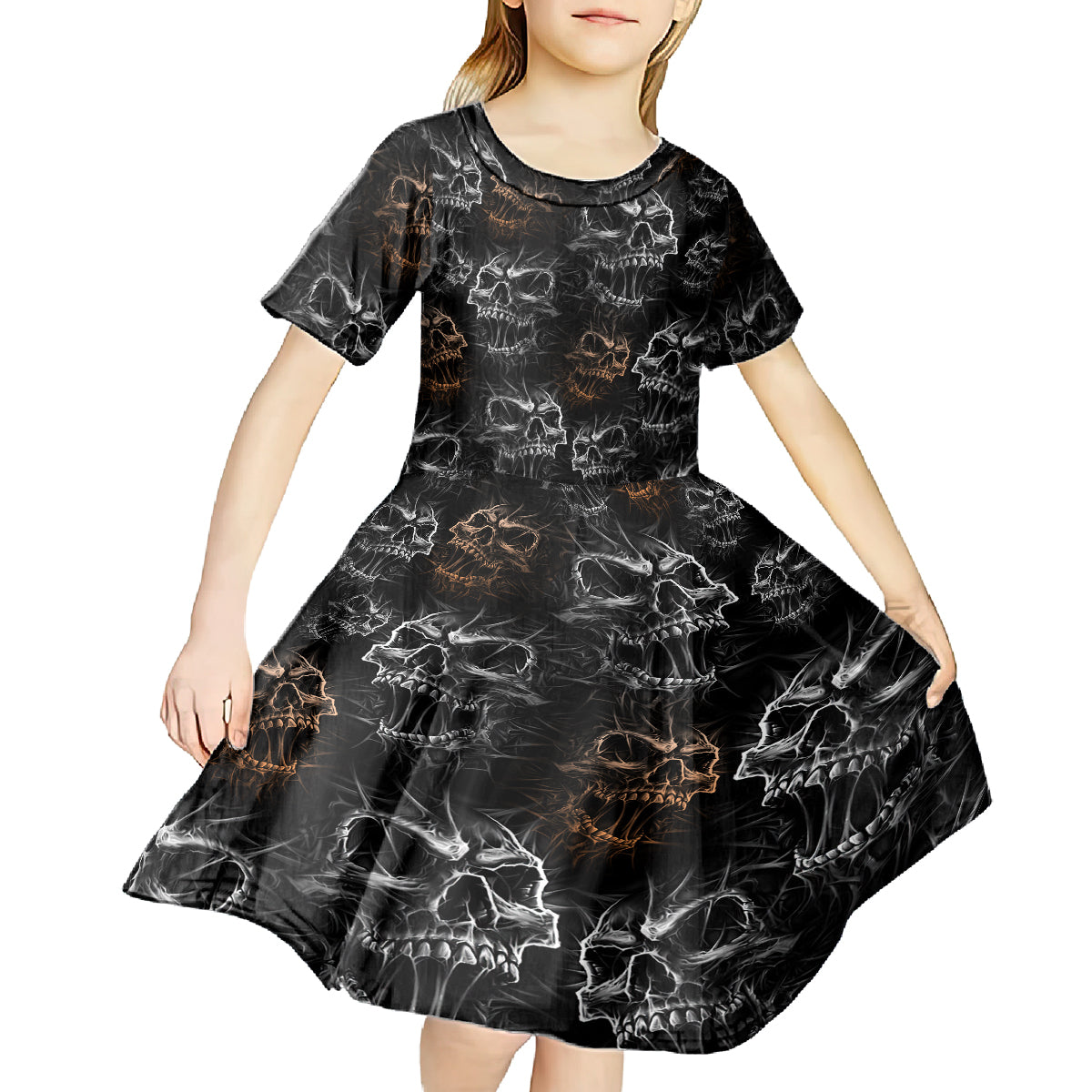 Skull Pattern Kid Short Sleeve Dress Never Trust The Living - Wonder Print Shop