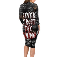 Skull Pattern Long Sleeve Bodycon Dress Never Trust The Living - Wonder Print Shop