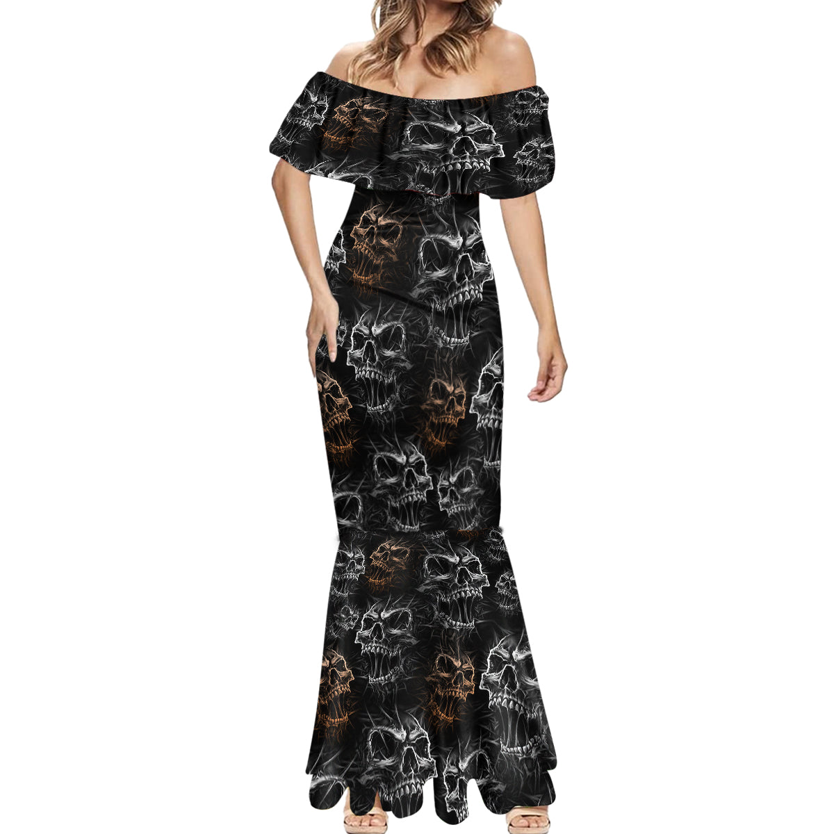 Skull Pattern Mermaid Dress Never Trust The Living - Wonder Print Shop