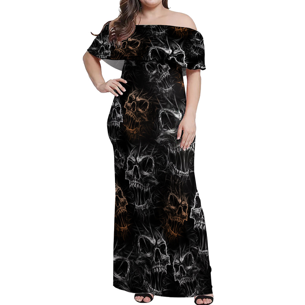 Skull Pattern Off Shoulder Maxi Dress Never Trust The Living - Wonder Print Shop