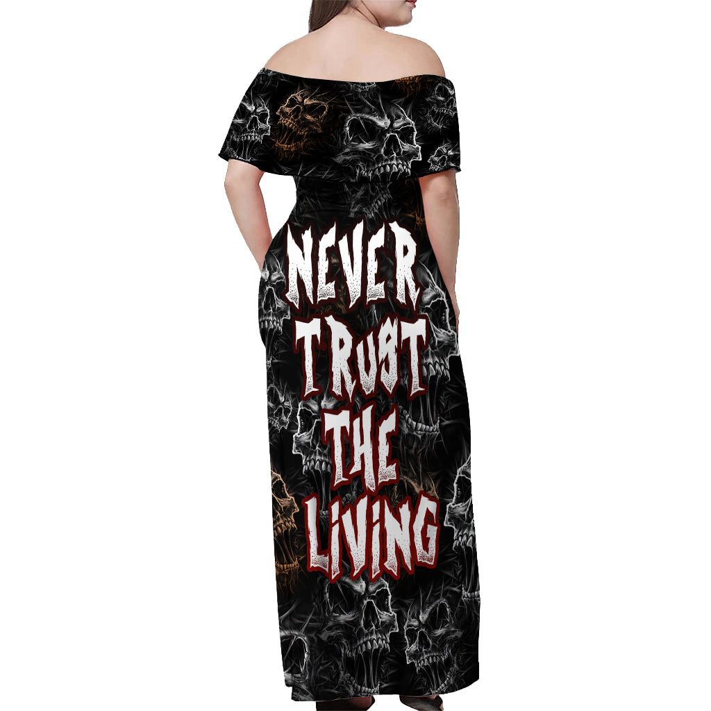 Skull Pattern Off Shoulder Maxi Dress Never Trust The Living - Wonder Print Shop