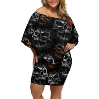 Skull Pattern Off Shoulder Short Dress Never Trust The Living - Wonder Print Shop