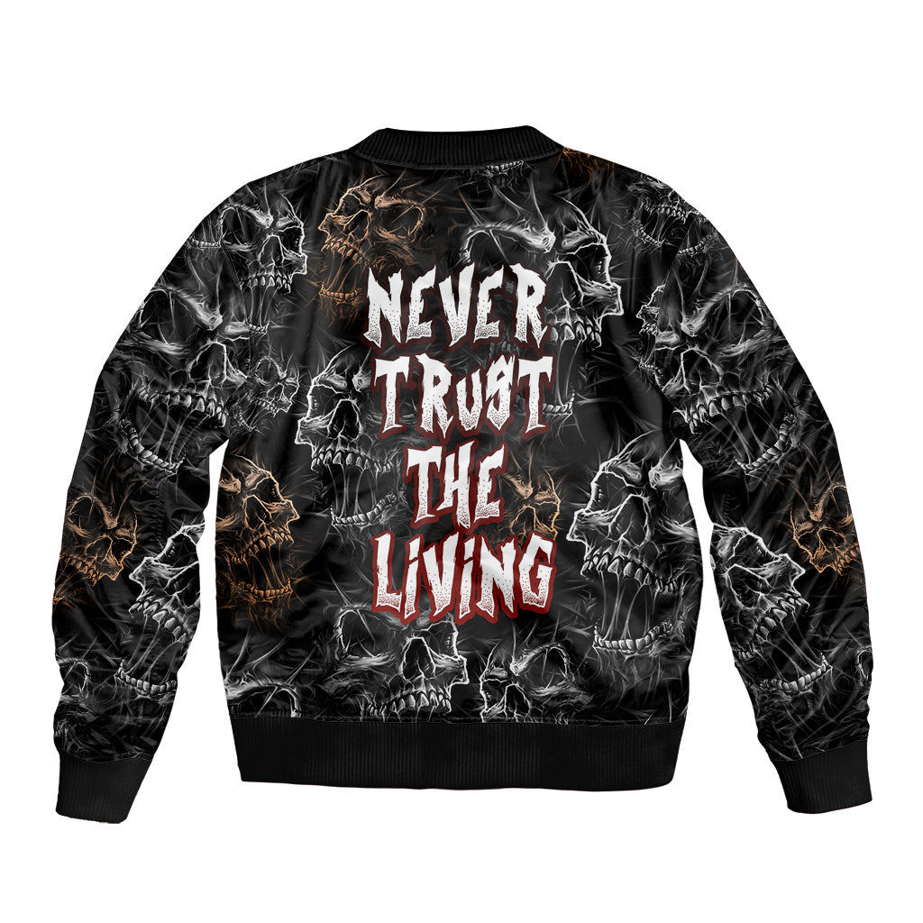 Skull Pattern Sleeve Zip Bomber Jacket Never Trust The Living - Wonder Print Shop