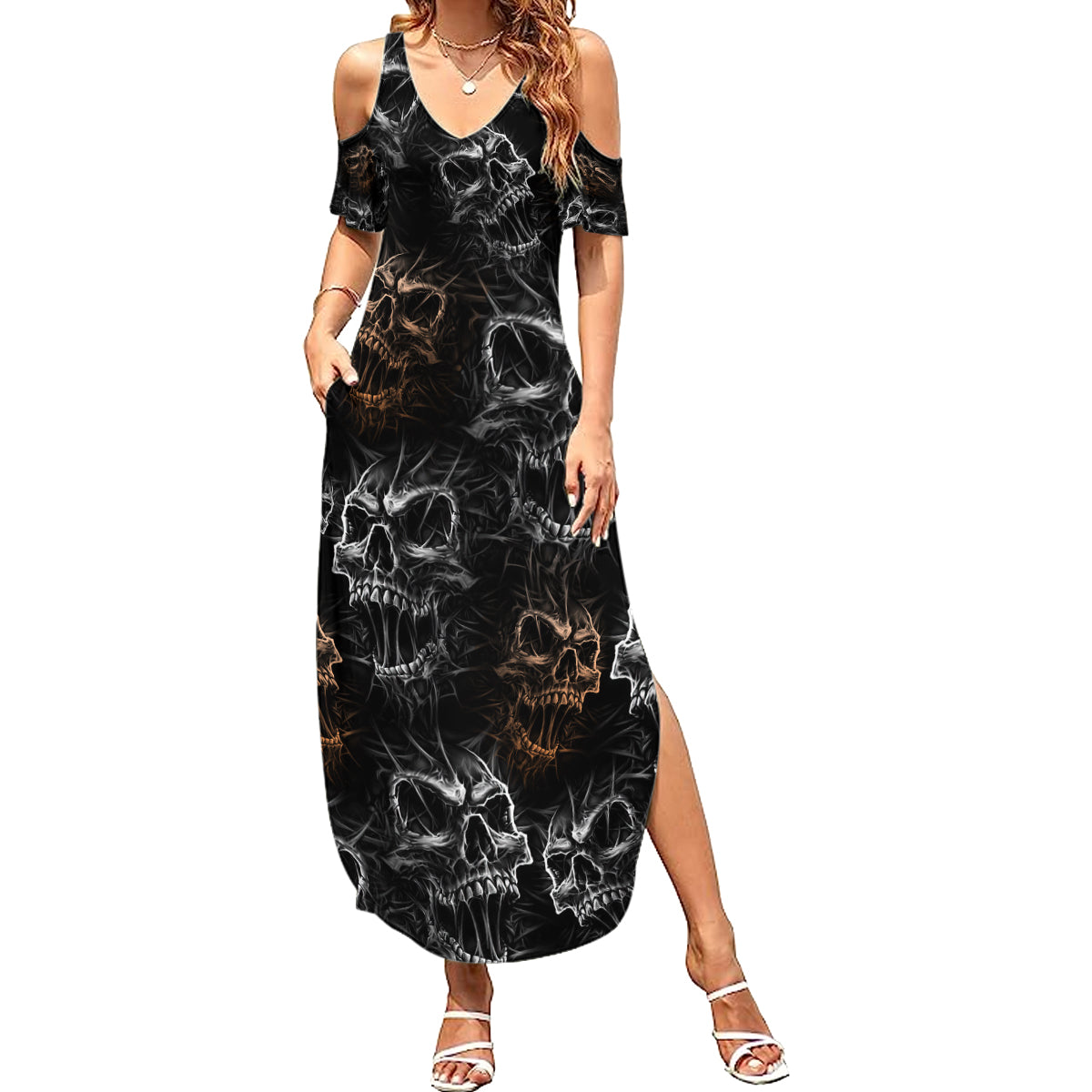 Skull Pattern Summer Maxi Dress Never Trust The Living - Wonder Print Shop