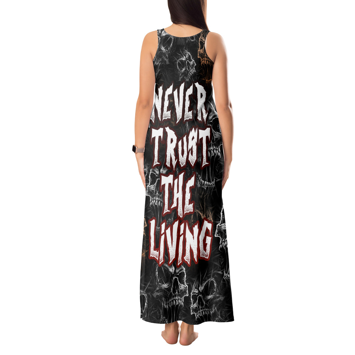 Skull Pattern Tank Maxi Dress Never Trust The Living - Wonder Print Shop