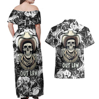 Skull Cowboy Couples Matching Off Shoulder Maxi Dress and Hawaiian Shirt Out Law - Wonder Print Shop