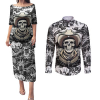 Skull Cowboy Couples Matching Puletasi Dress and Long Sleeve Button Shirts Out Law - Wonder Print Shop
