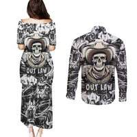 Skull Cowboy Couples Matching Puletasi Dress and Long Sleeve Button Shirts Out Law - Wonder Print Shop