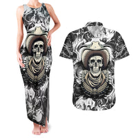 Skull Cowboy Couples Matching Tank Maxi Dress and Hawaiian Shirt Out Law - Wonder Print Shop
